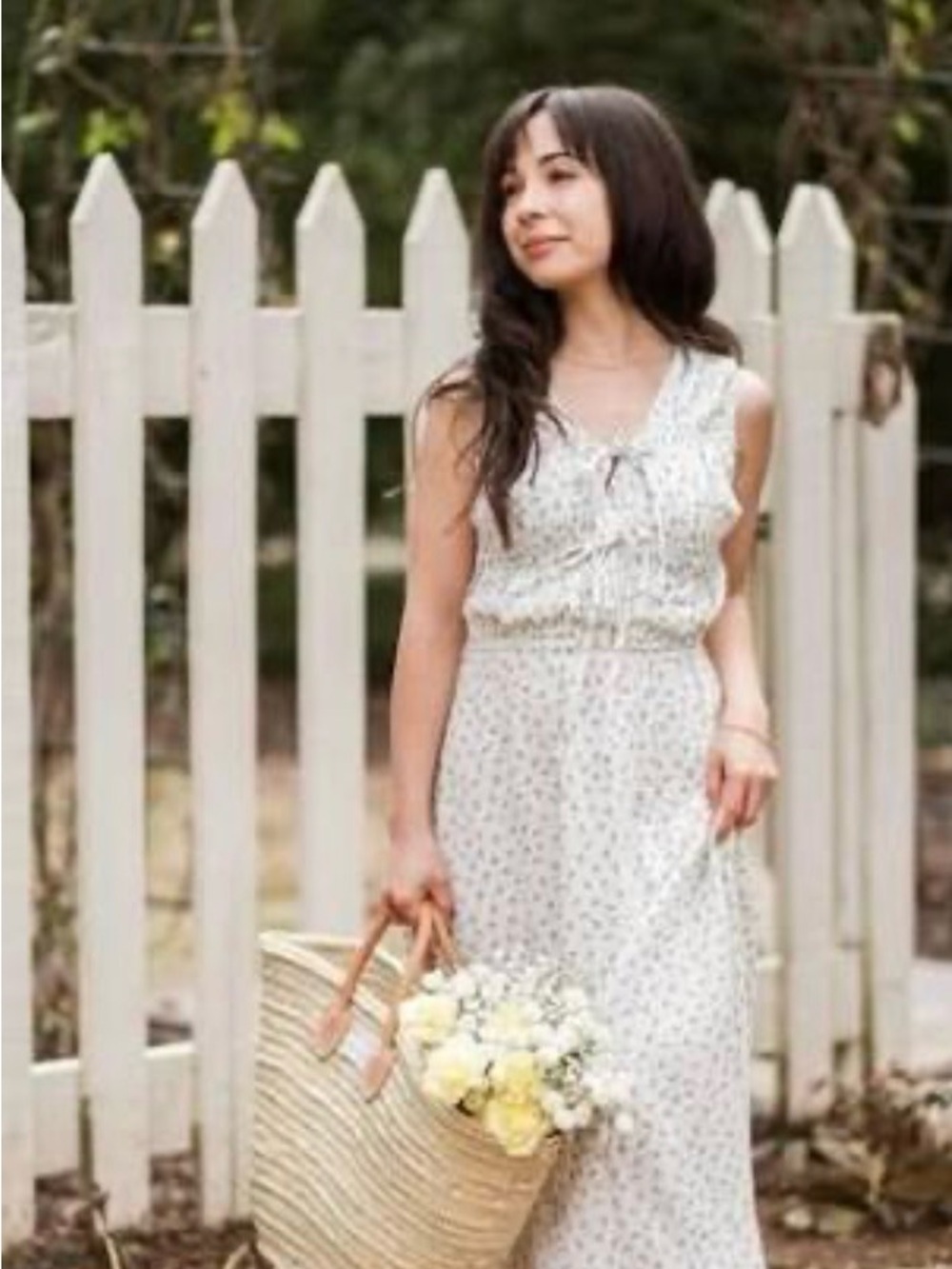 Neuflora Sleeveless Floral Tie-Front Midi Dress in Sage